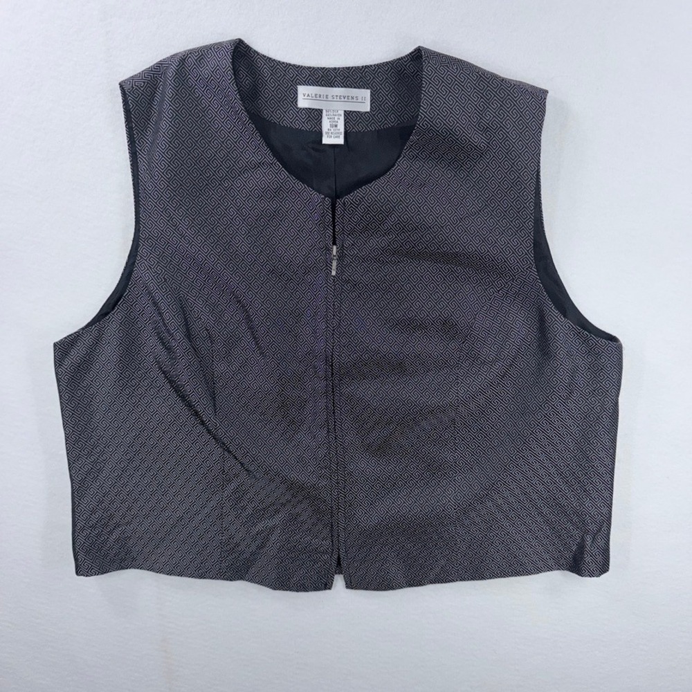 Valerie Stevens II Silk Rayon Geometric Zip Vest Women's 18W Black Silver - Picture 3 of 11